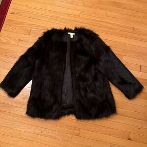 Black faux fur coat